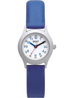 Silver children's watch with white dial and blue strap