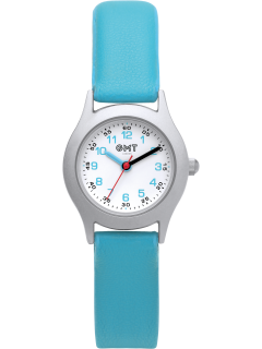 Silver children's watch with white dial and blue strap