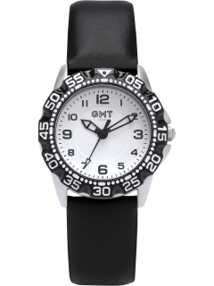 Children's watch with white dial and black strap