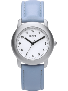 Silver children's watch with white dial and blue strap