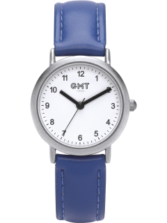 Silver children's watch with white dial and blue strap