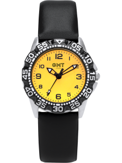 Children's watch with yellow dial and black strap