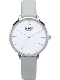 Silver  watch with white dial and teal strap