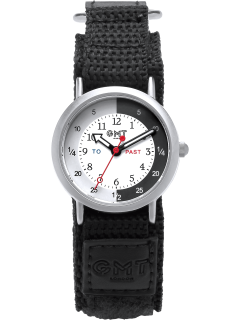 Silver and black children's timeteacher watch with black strap